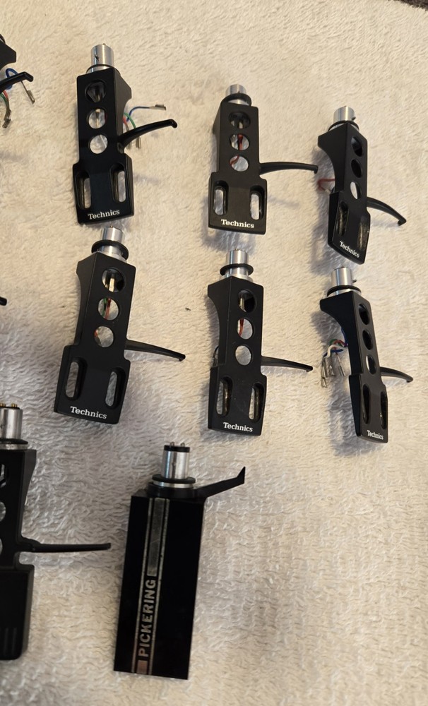 13 Turntable Headshells. 12 OEM Technics, One Pickering. Five P-Mount Adapters