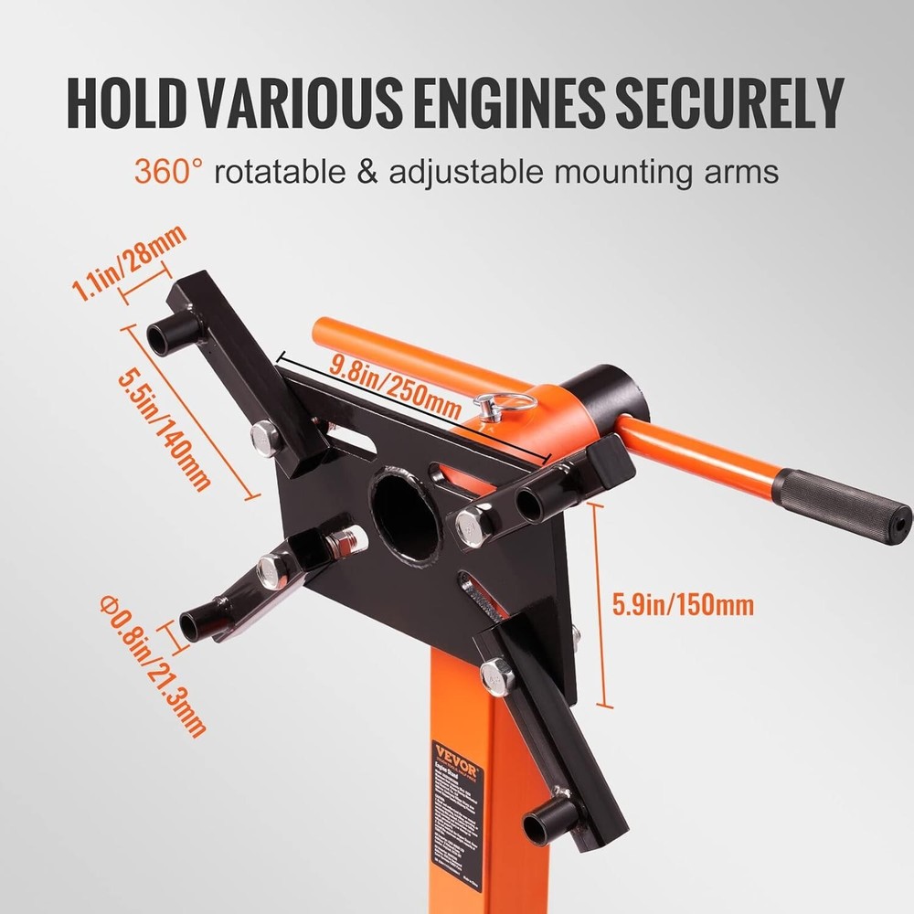 Versatile Engine Stand with Adjustable Arms and Quality Cast Iron Construction