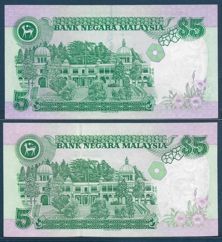 Malaysia 5 Ringgit 2 Pcs Lot, 1989 1991, P 28b 28c, UNC