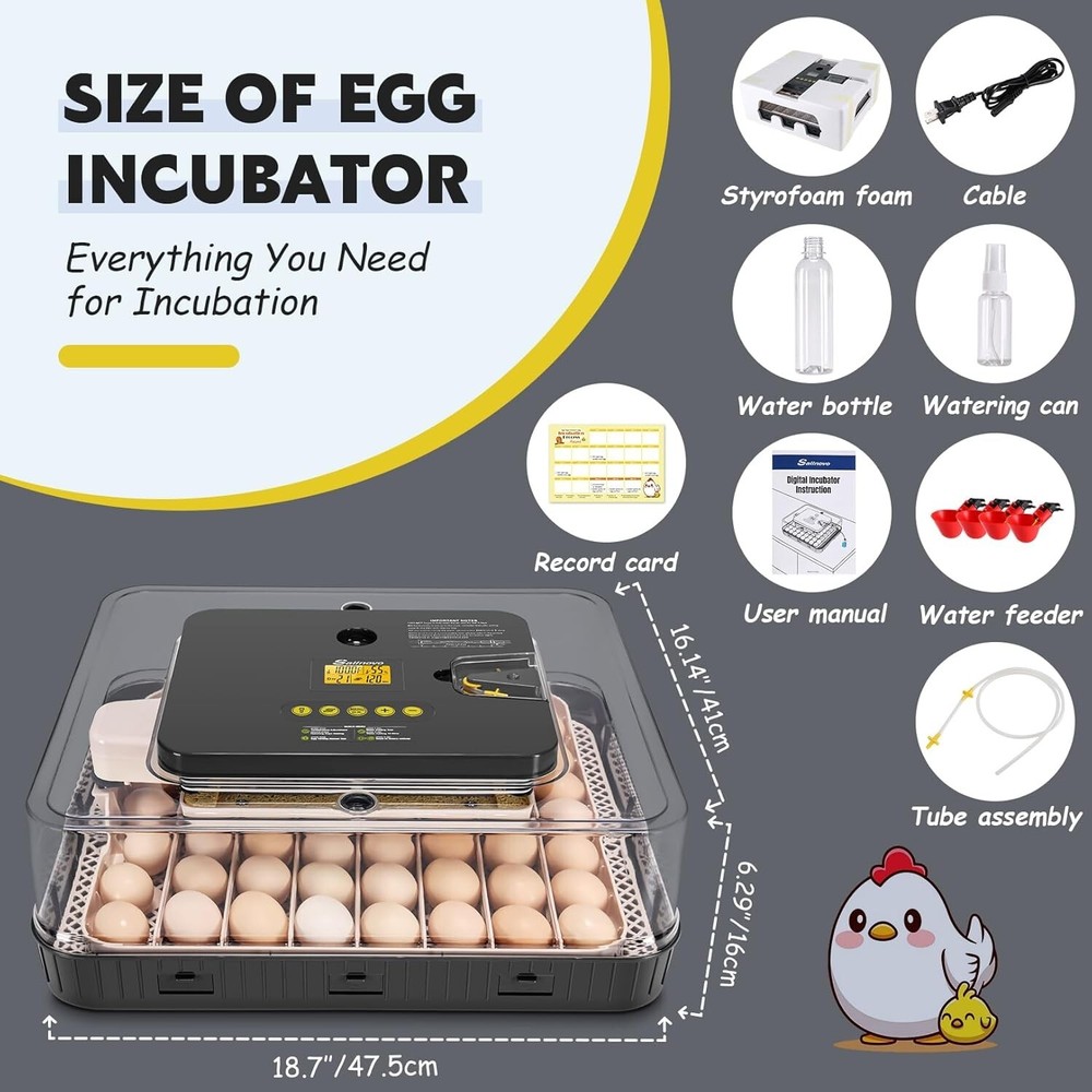 56 Egg Incubator for Hatching Eggs with Automatic Egg Turning & Built-in Candler