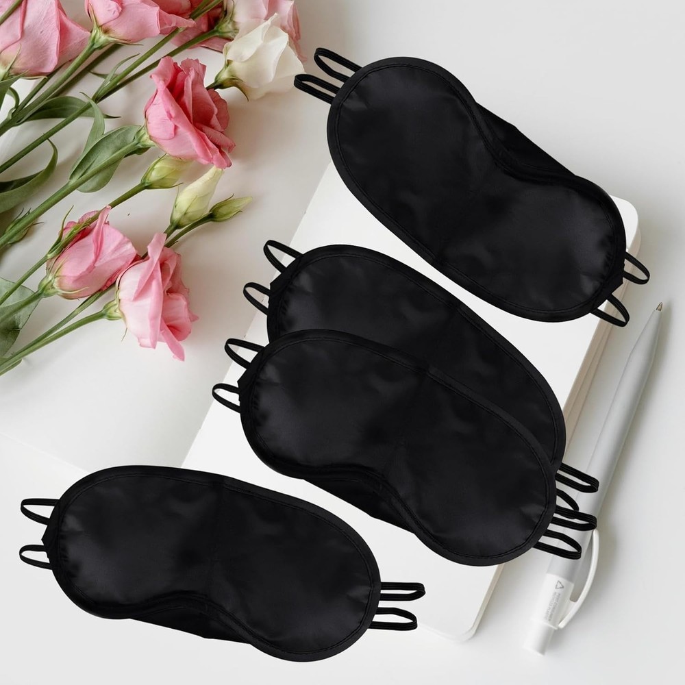 4 Pcs Solid Black Sleep Masks with Adjustable Straps - Perfect for Napping