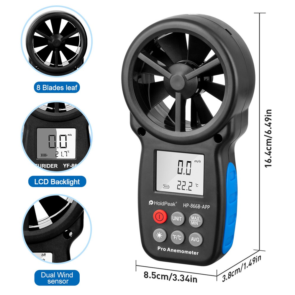 98217Handheld Anemometer Bluetooth Digital Wireless Wind Speed Gauge Meter CFM