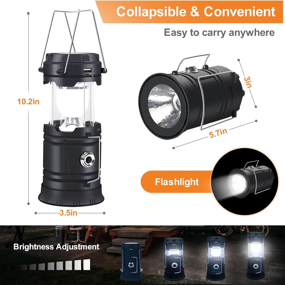 Solar Powered Camping Lantern - Portable Multi-Function LED Light 5800 Model