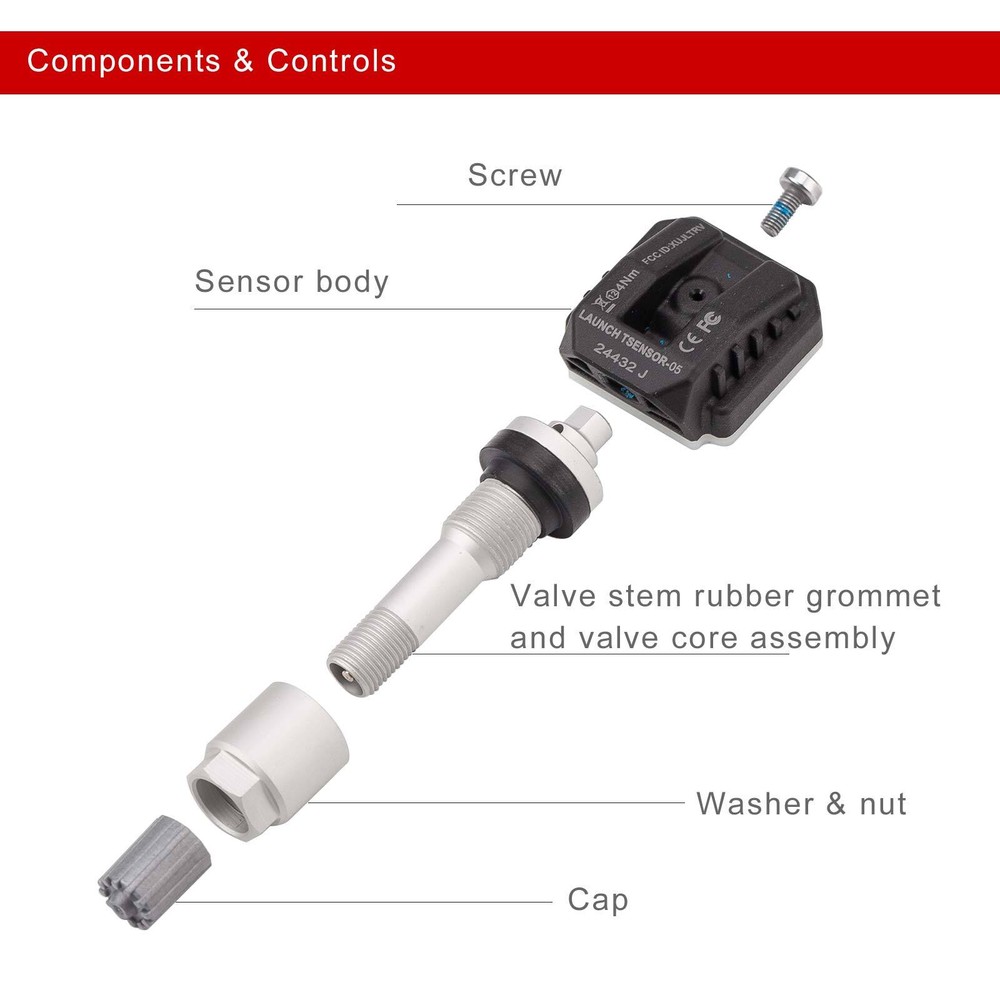 4x LAUNCH TSENSOR-05 RF Sensor Programmable Universal TPMS Sensor 315MHz &433MHz