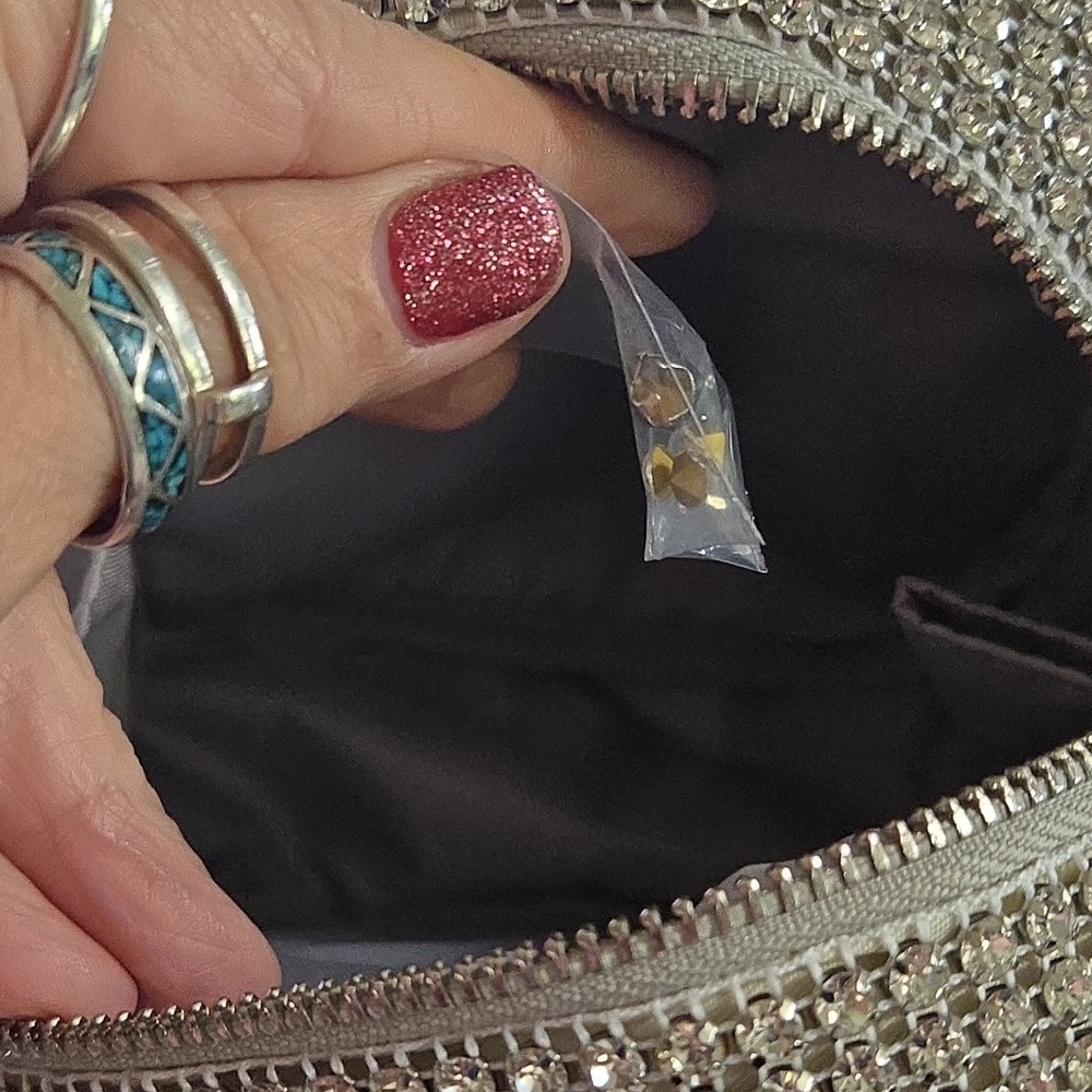 Silver Glitter Rhinestone Mini Kids Backpack with Adjustable Straps, Zip Pocket
