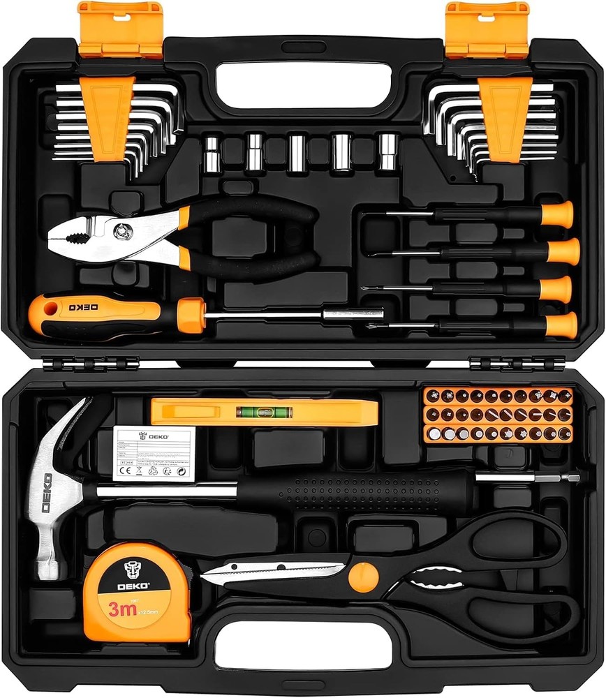 62-Piece Household Tool Set：Small Basic Home Tool Kit with Plastic Toolbox, H...