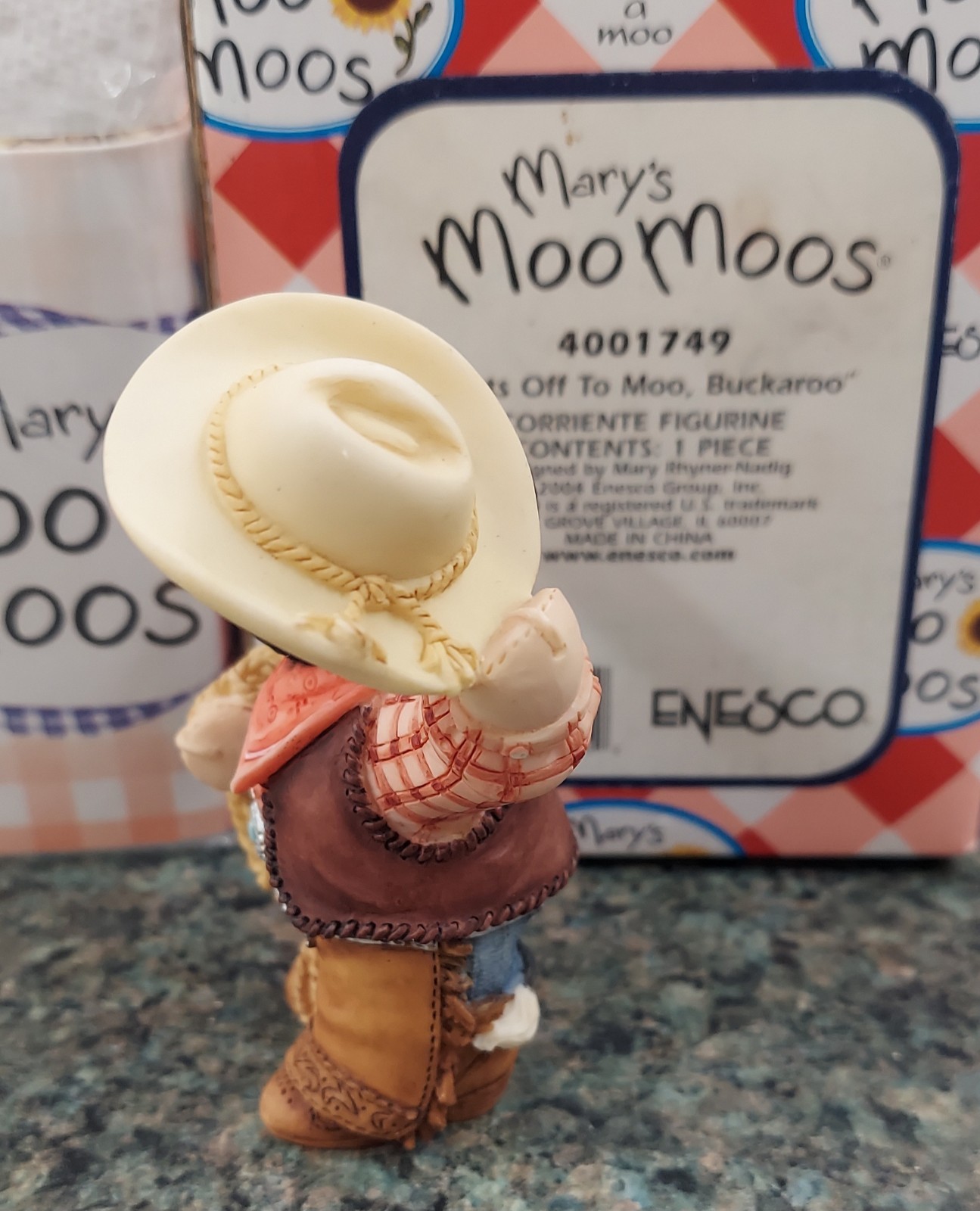 Vtg Mary’s Moo Moos Figurine RARE Hat's Off To Moo, Buckaroo! NIB