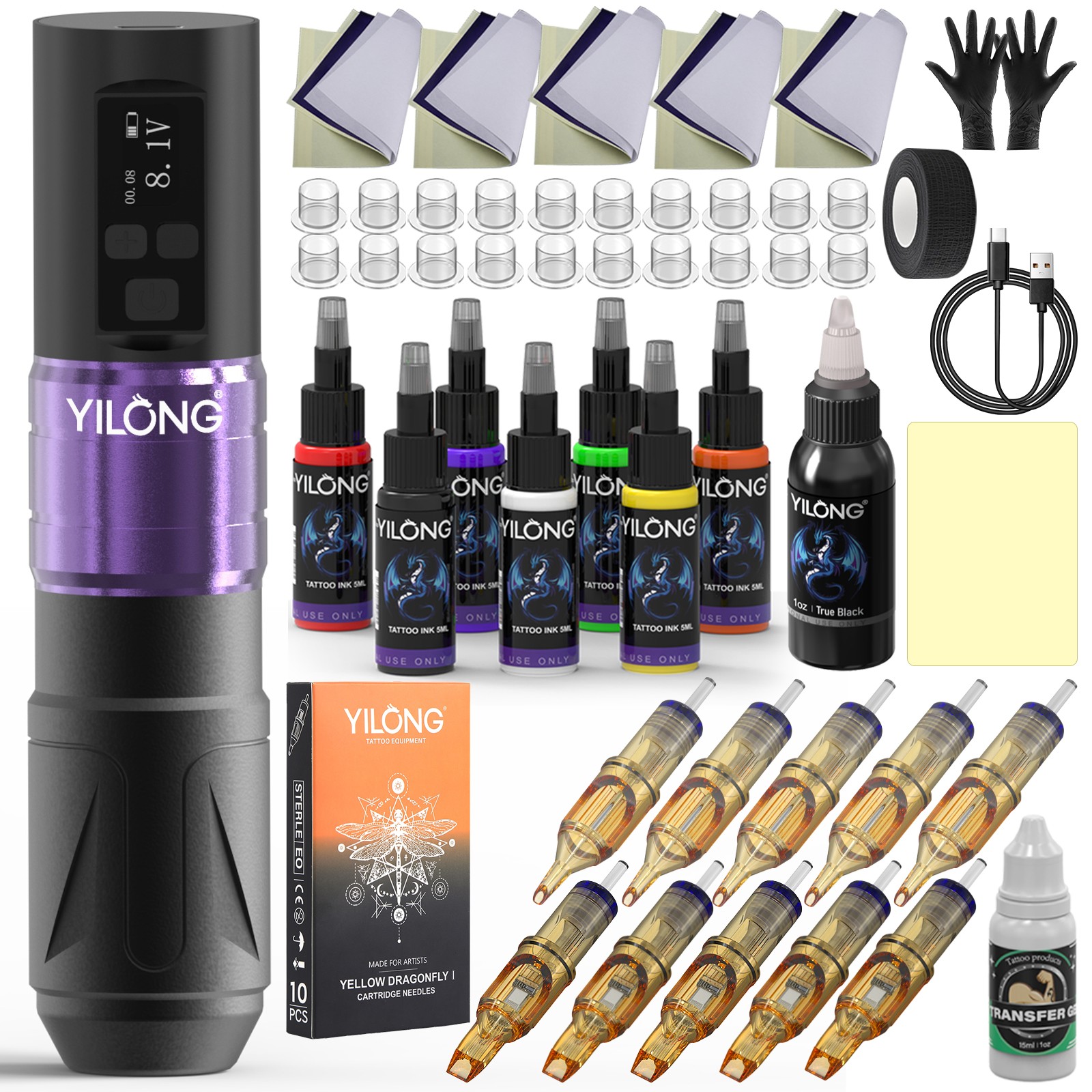 Wireless Tattoo Gun Kit Ninja Tattoo Battery Pen Machine with Needle Paper Ink