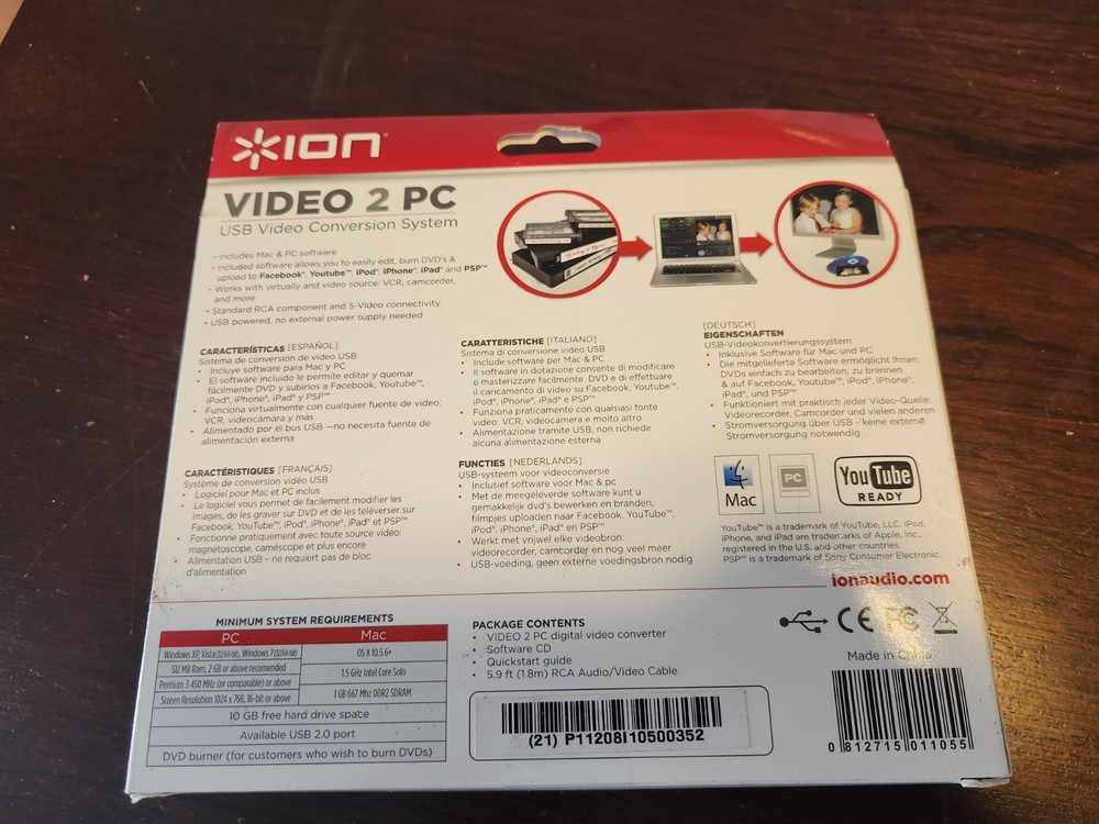 ION Video 2 PC VHS VCR to Comp USB Video Conversion System NIB