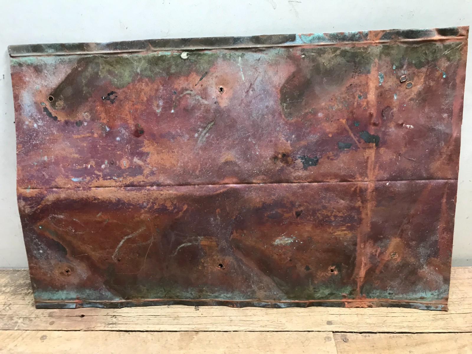 Sheet Copper 18" x 11 3/4" Natural Patina Colors Verdigris gauge 24 (J)