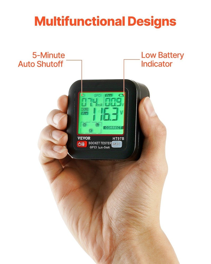Convenient Electrical Tester with Clear LCD and GFCI Test Capability