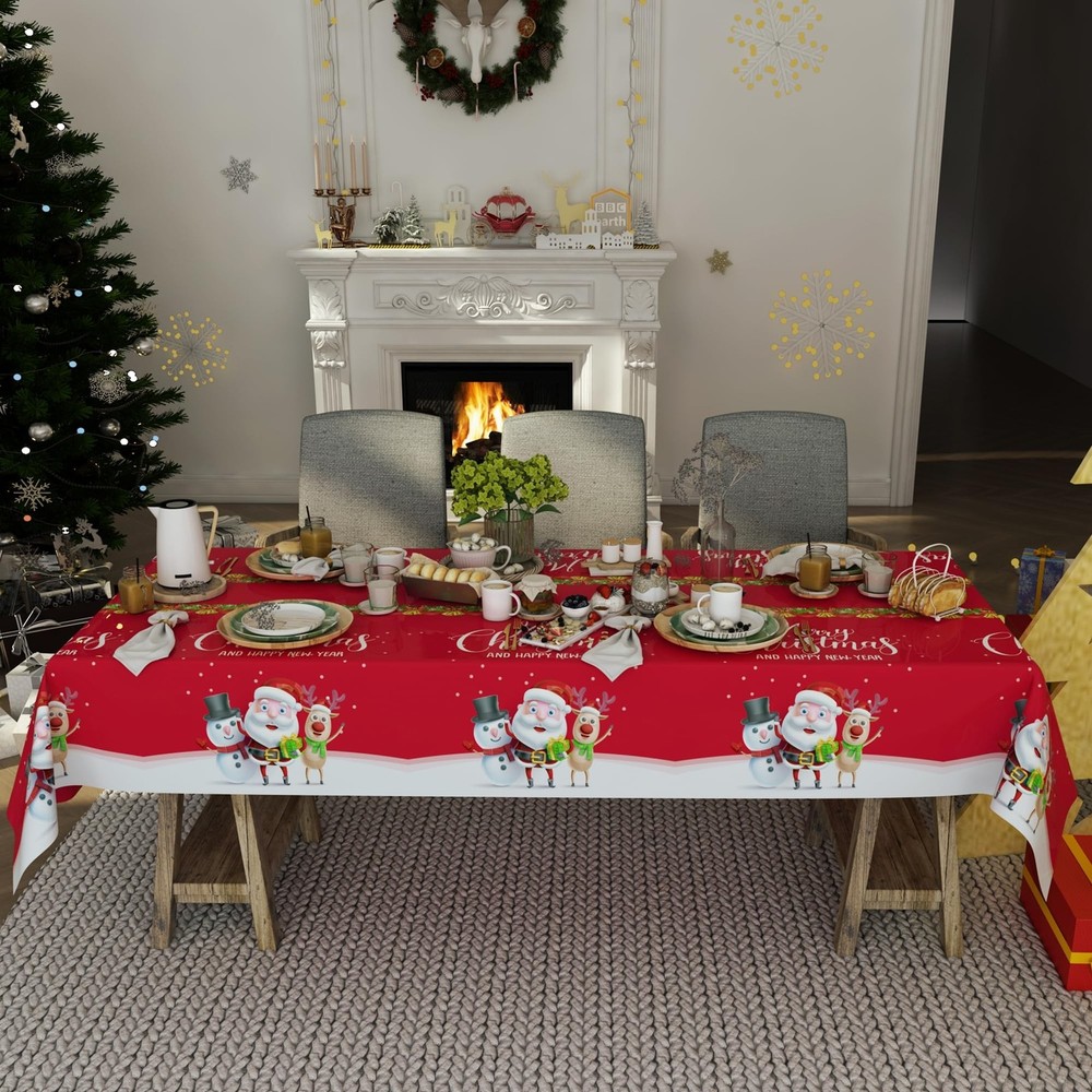 Fibevon Christmas Tablecloths, 2-Pack Rectangular Disposable New Year Tablecl...