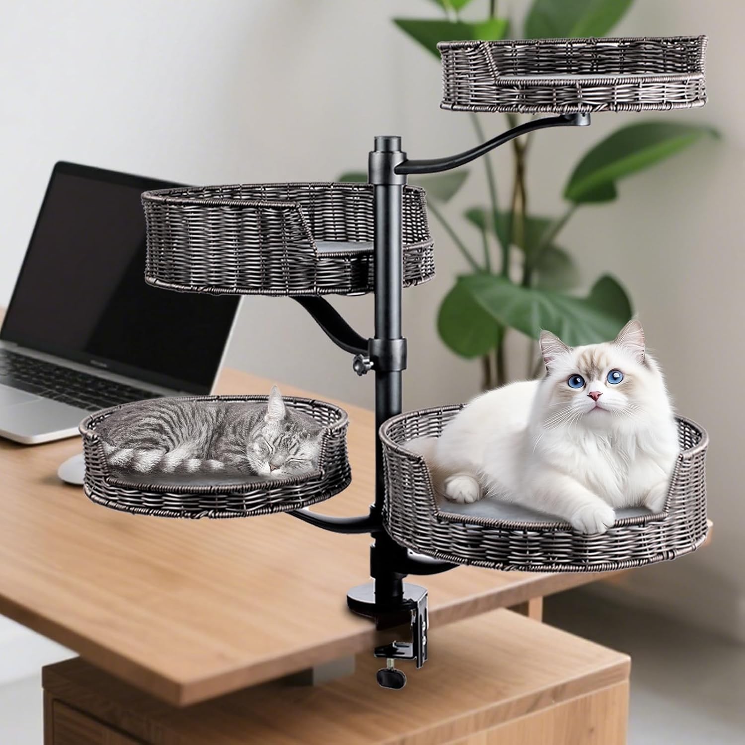 Indoor Elevated Cat Desk Bed Rotation Mounted Perch Adjustable for Office Home