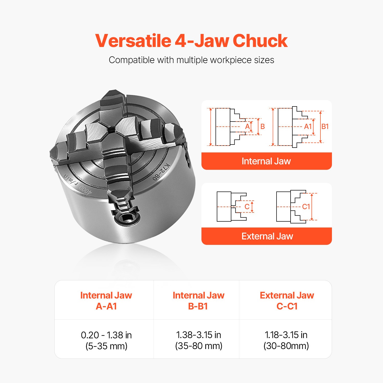 3 Inch 4-Jaw Self-Centering Lathe Chuck for Drilling Milling Machine 3D