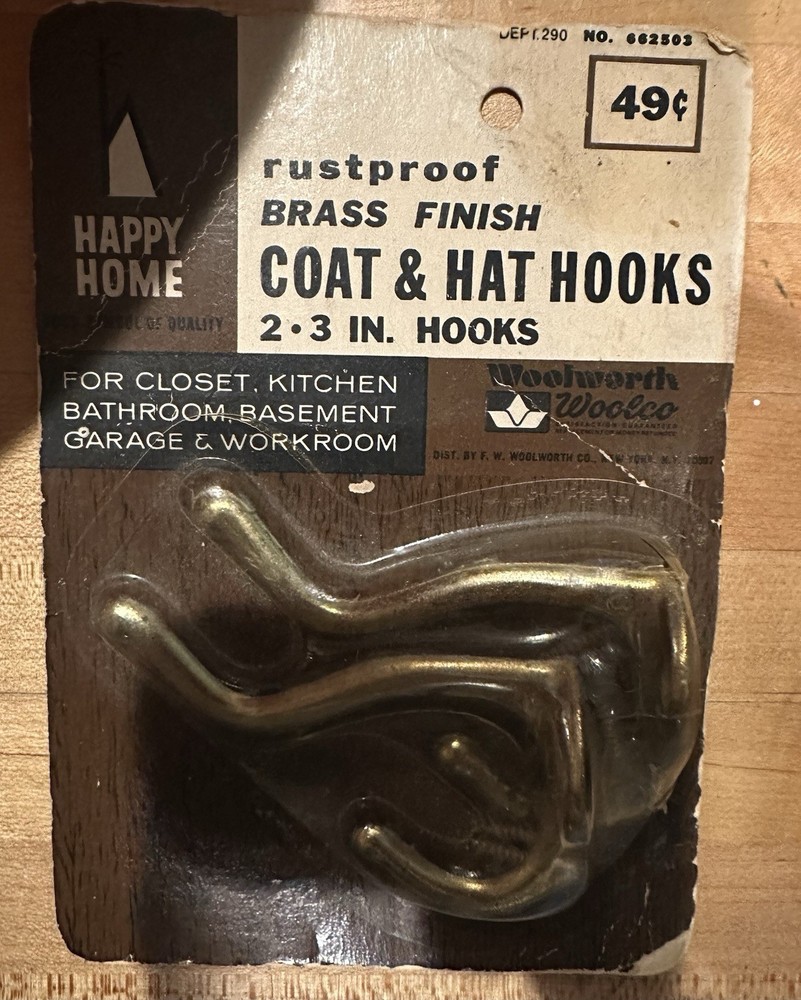 Vintage Woolworth Brass Coat & Hat Hooks