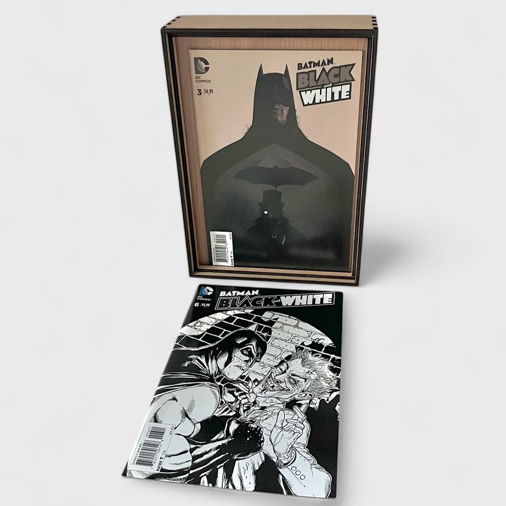 Wood Comic Frame & Compact Storage PLUS Complete Black &White Batman Series
