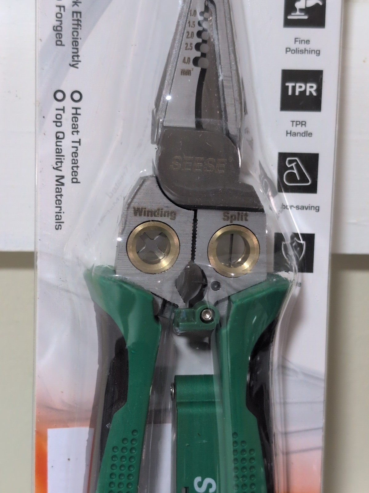 Seese 8 in 1 Stainless Steel Electrician Pliers w/ Electroprobe - Green - NEW