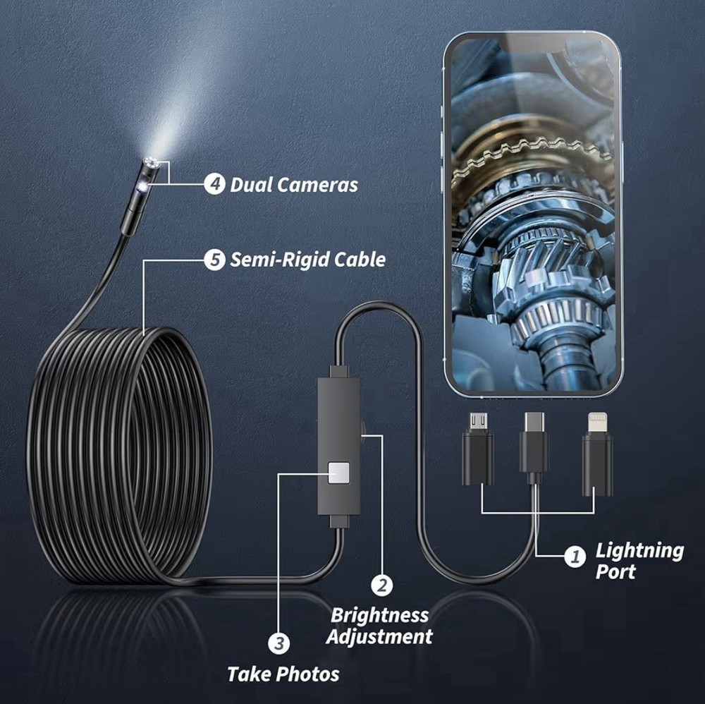 1920P HD Endoscope Camera 16.4ft Borescope LED Light iPhone Android Waterproof