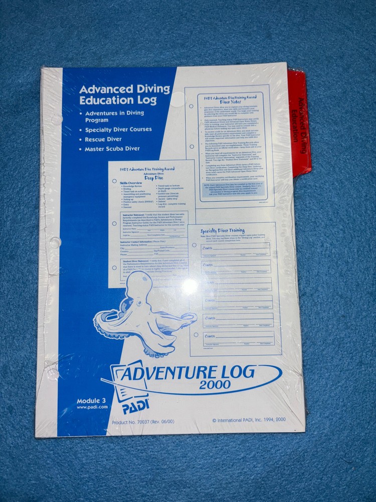 PADI Advanced Diving Education Logsheets