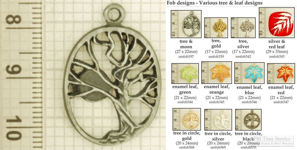 Tree and leaf-design decorative fobs, various designs & keychain options