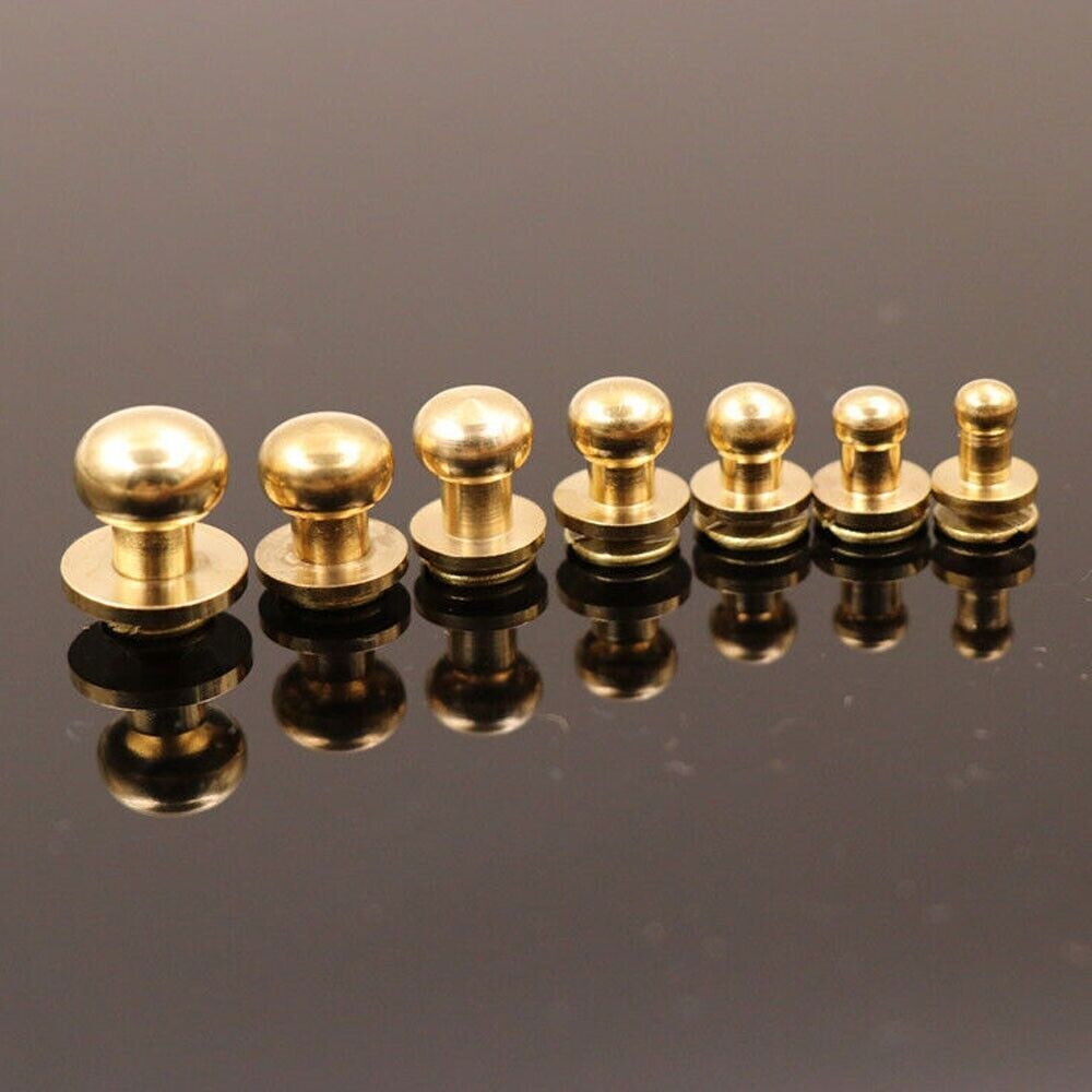 50pcs M3 Round Head Solid Brass Stud Screw Rivet Chicago Button Leather Craft