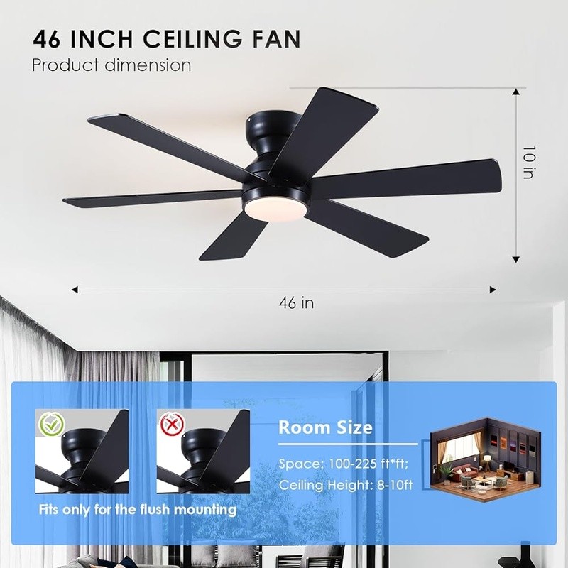 Ceiling Fan W/ Remote Control Dimmable Light Reversible Motor Indoor Use