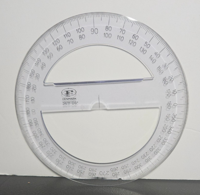 CIRCULAR PROTRACTOR 3611-06'. DENMARK. TRANSPARENT