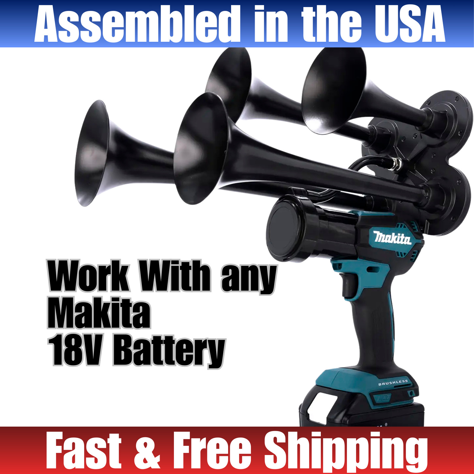 Makita 18 volt Impact Drill Sports Boat Air Train Horn | Two Remotes Included