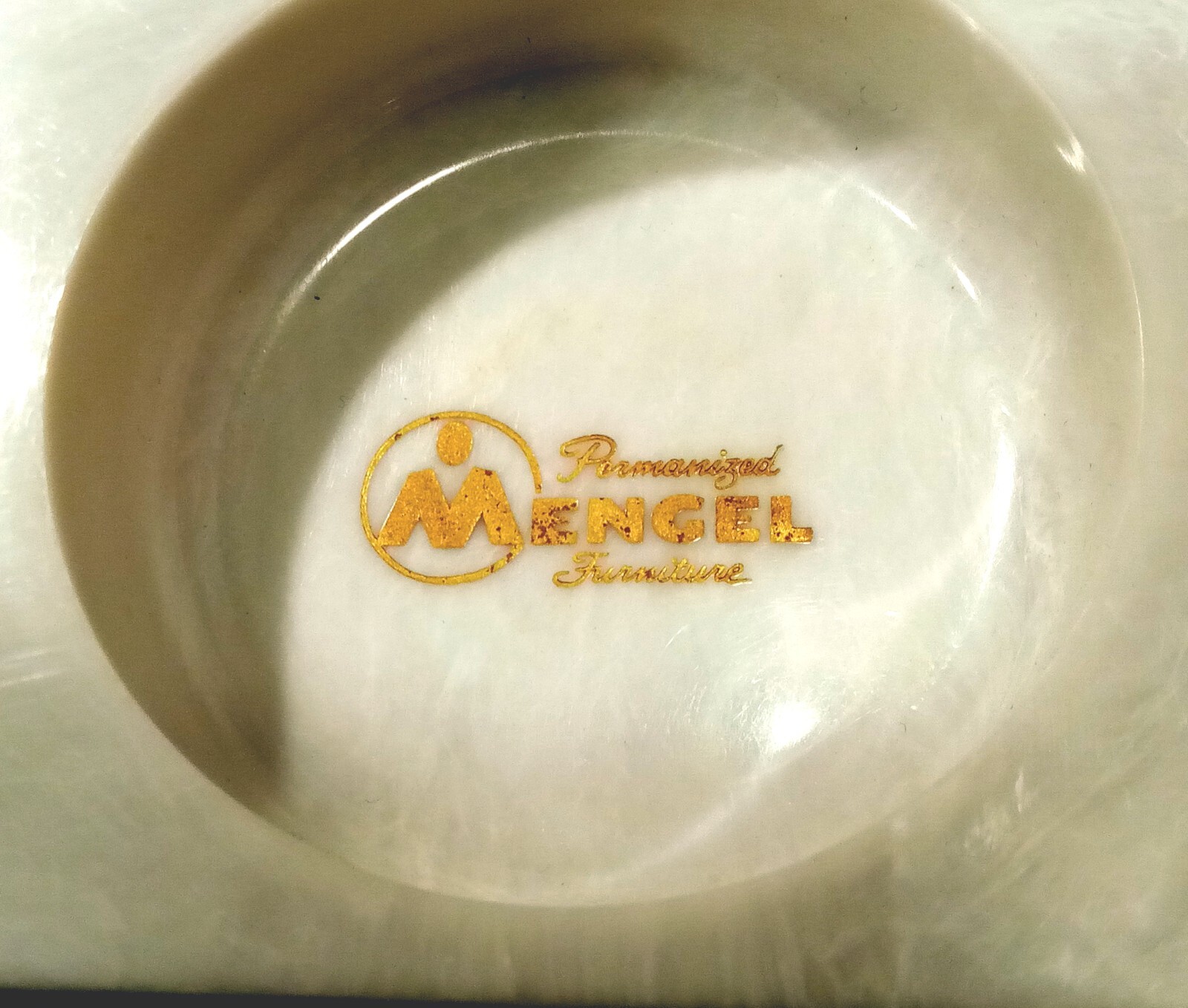 Vintage Mengel Furniture Change Coin Tray White Marble Look 8.25" jewelry holder