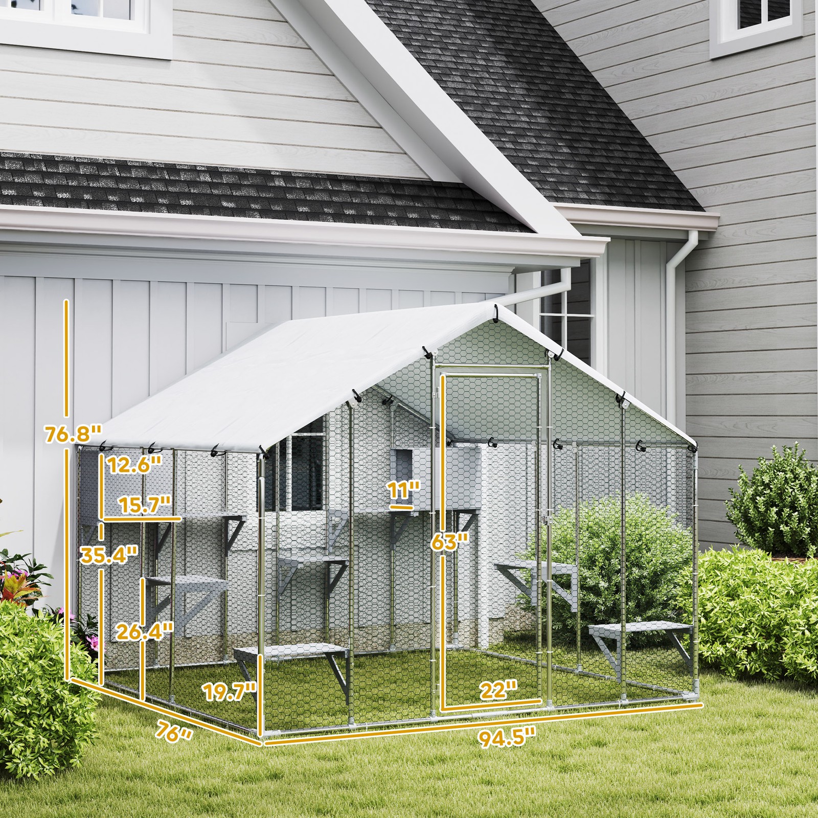 94.5" Extra Large Catio, Outdoor Cat Enclosure with Waterproof Cover
