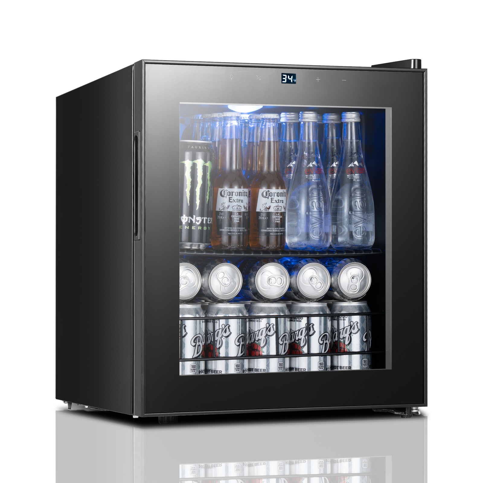 Yeego Beverage Cooler Refrigerator Mini Fridge 65 Cans 34°F-54°F W/Glass Door