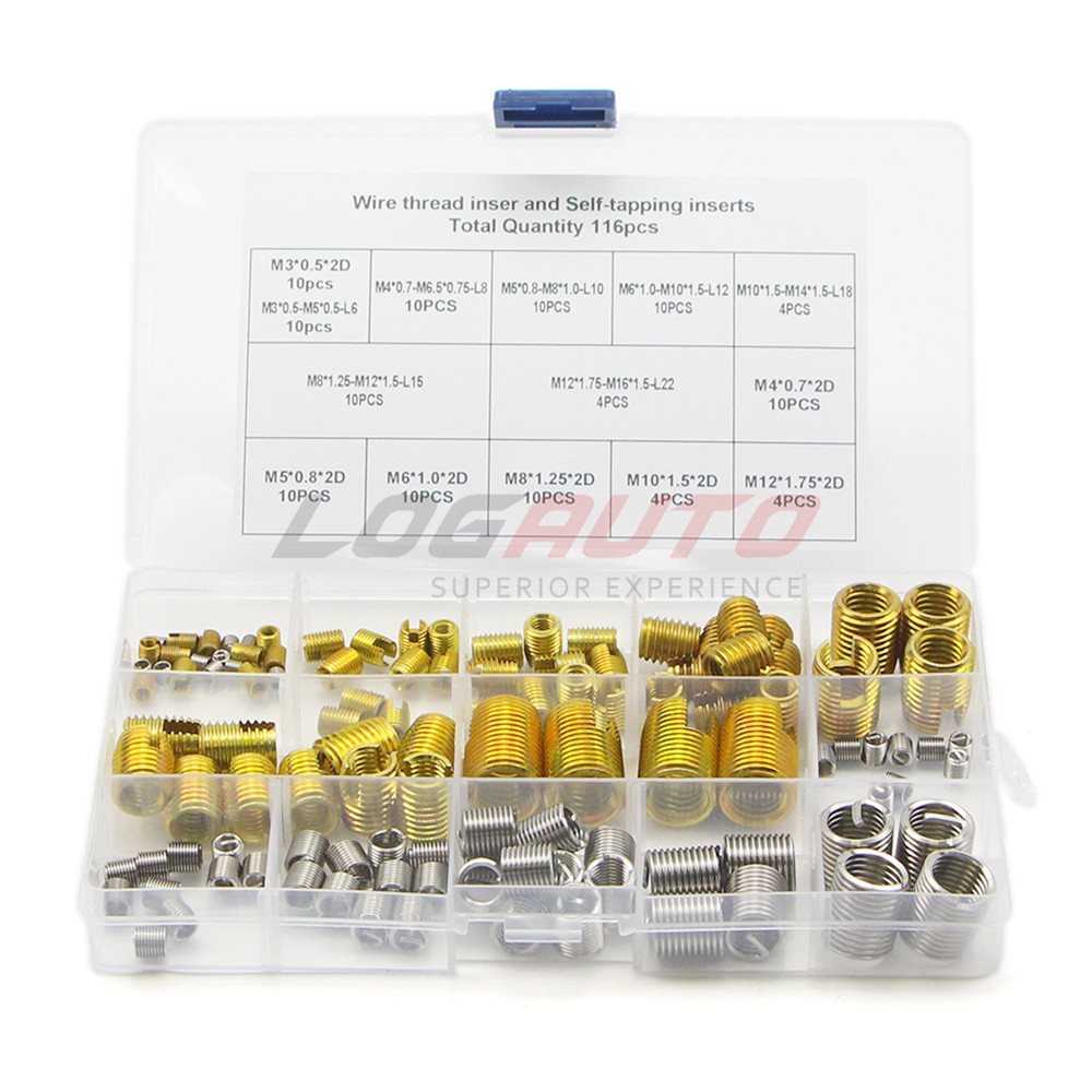 116pcs Self Tapping Thread Insert Helicoil Threaded Inserts Set Stainless Steel