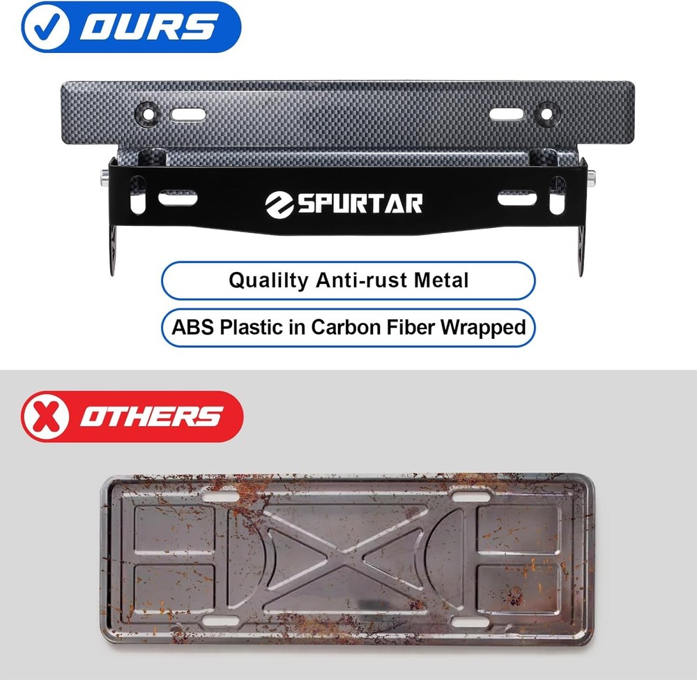 Spurtar License Plate Frames, Adjustable Front Car Holder Black