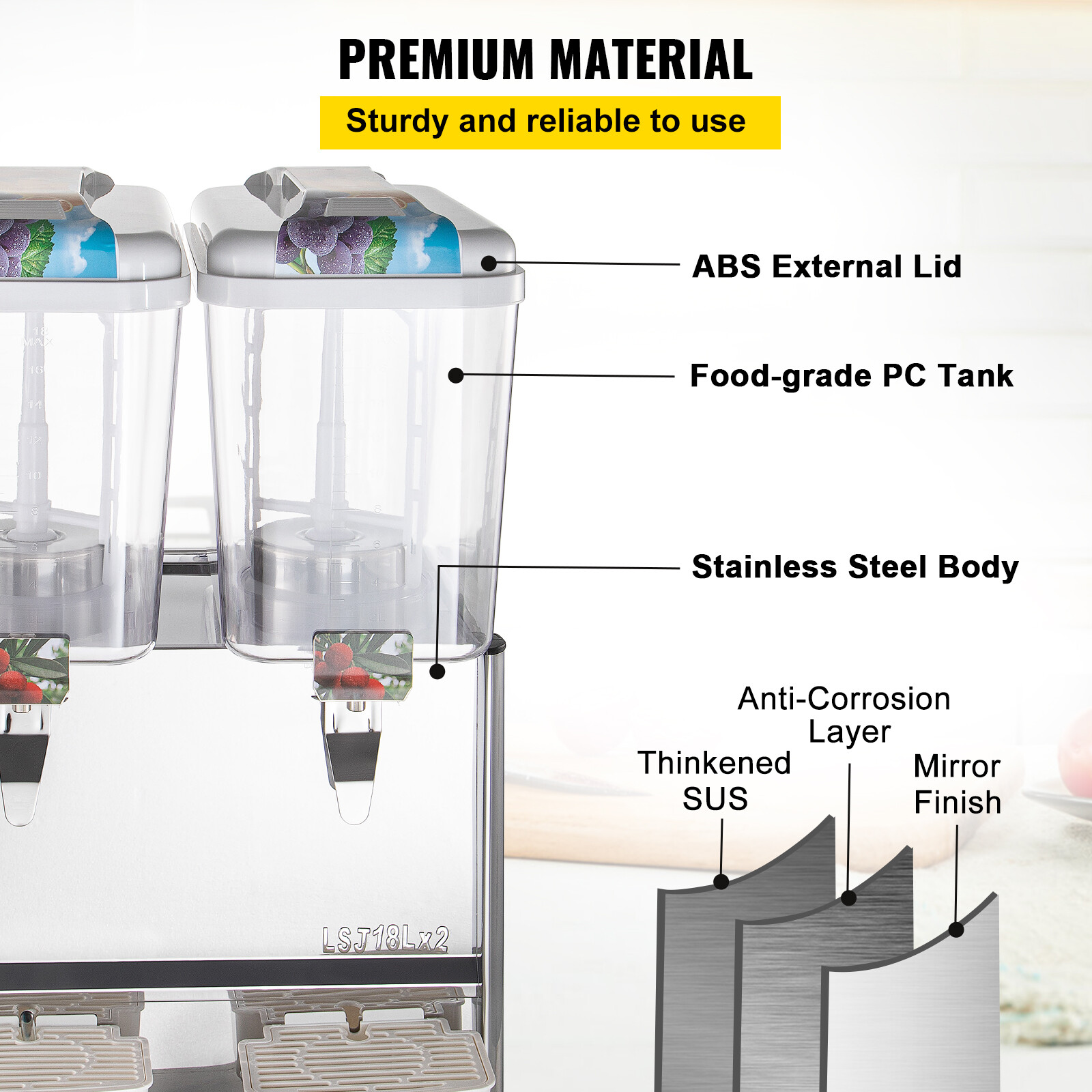VEVOR Commercial Cold Beverage Juice Dispenser Frozen Ice Drink 9.5 Gal 2 Tanks