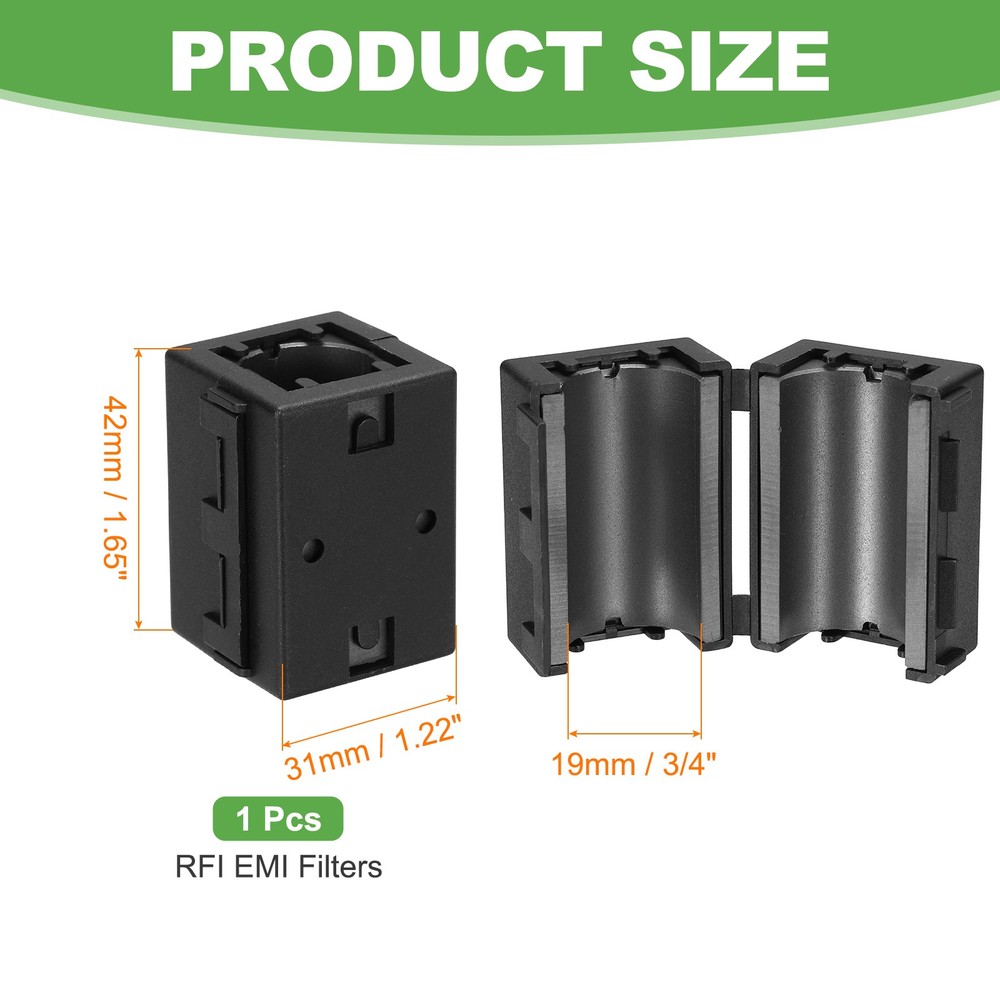 19mm Clip-on Ferrite Ring Core Square for Cable, Black Enhanced 1pcs