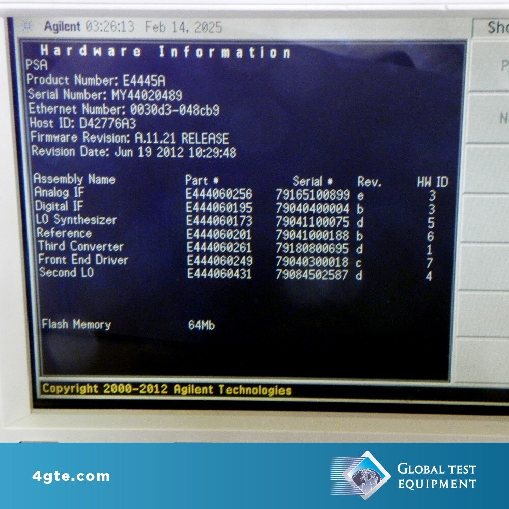 Keysight E4445A-1DS/202/219/B7J Series Spectrum Analyzer, 3Hz-13.2GHz