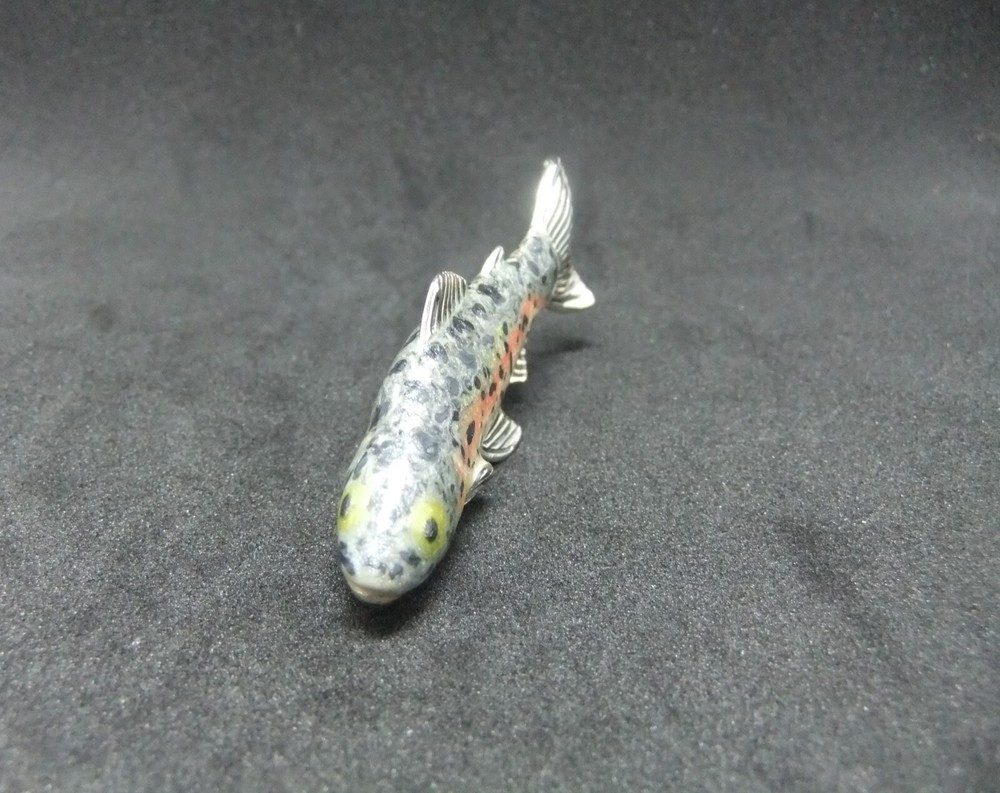 Saturno Solid Sterling 925 Hallmarked Silver & Enamel Trout Fish Figure - Medium