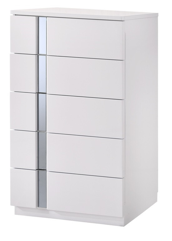 Palermo 5PC Bedroom Set White Lacquer & Chrome