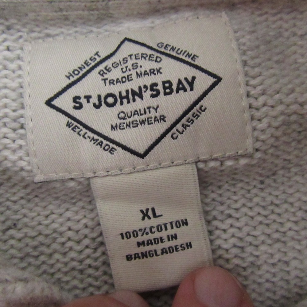 St Johns Bay Mens Sweater Pullover XL Gray Quarter Button Placket Cable Knit
