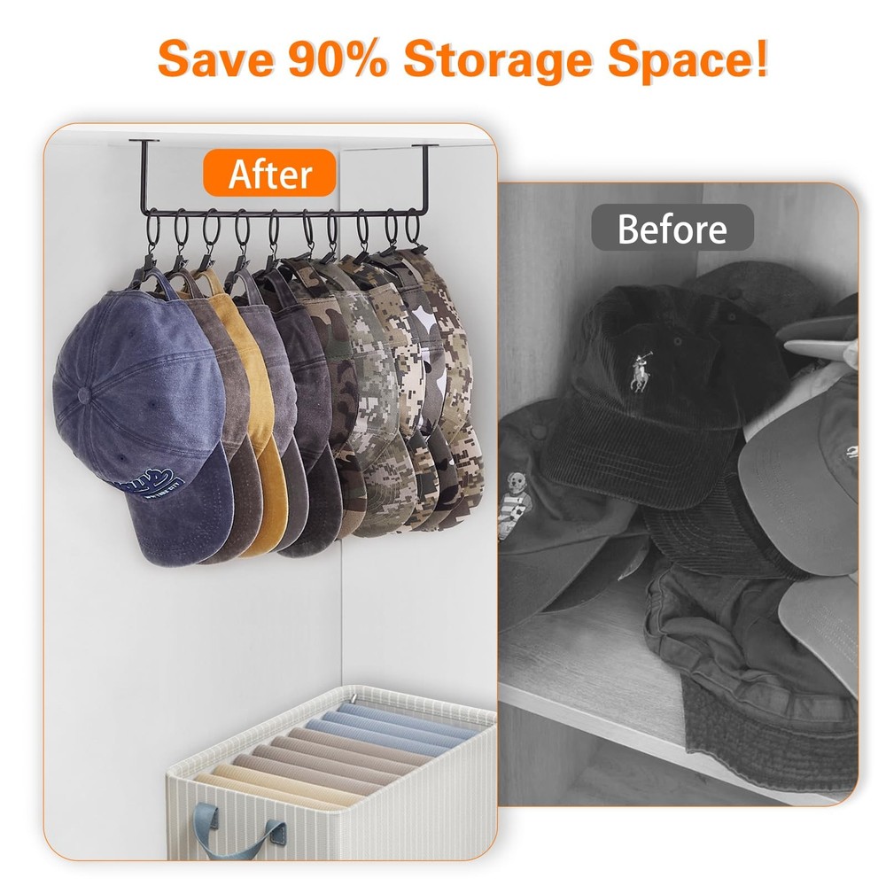 2 Pack Mounted Hat Rack Organizer 20 Hooks Metal Baseball Cap Hanger