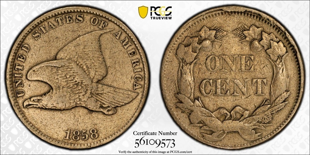 1858 Flying Eagle Cent (Sm. Letters)  PCGS VF Details   Nice Reverse Cud