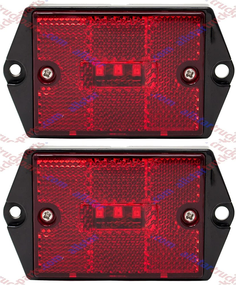 [2x] Square Red 3-LED Side Marker Reflex Light Surface Mount 2-4/5" Rectangular