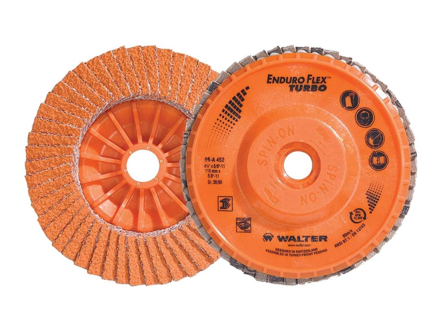 Walter 06-A452 Turbo Abrasive Flap Disc - 10/ea - 4-1/2"D x 5/8-11, FREE SHIP