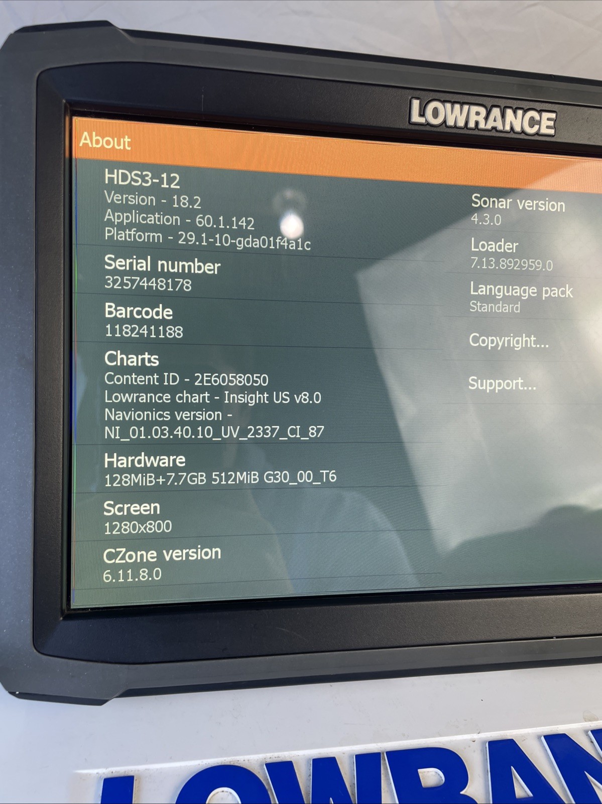 Lowrance HDS 12 Gen 3 Depth Finder With Mount And Suncover Tested And Working