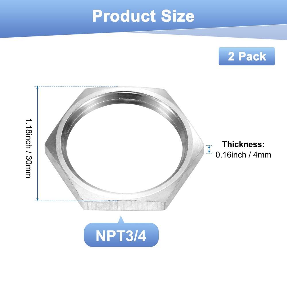 2-Pack Cast Pipe Fitting Hex Locknut, NPT3/4 Female Thread Hex Locking Nut