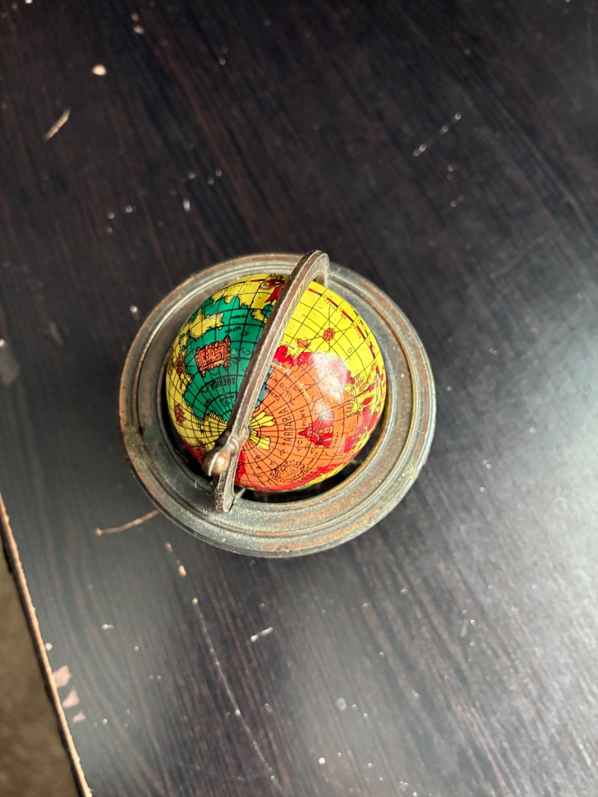 Vintage Metal Die-Cast Pencil Sharpener w/Miniature Replica Spinning Globe