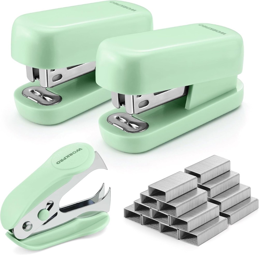 WORKPRO Small Stapler with Staples Green Stapler Set Includes Two Mini Stapler