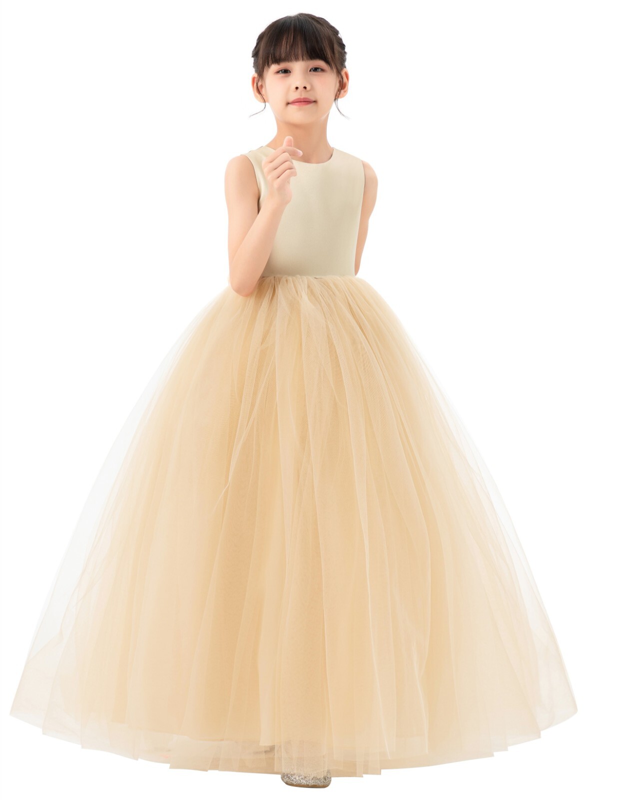 Satin Heart Cutout Tulle Flower Girl Dress Wedding Pageant Dresses Toddler Dress