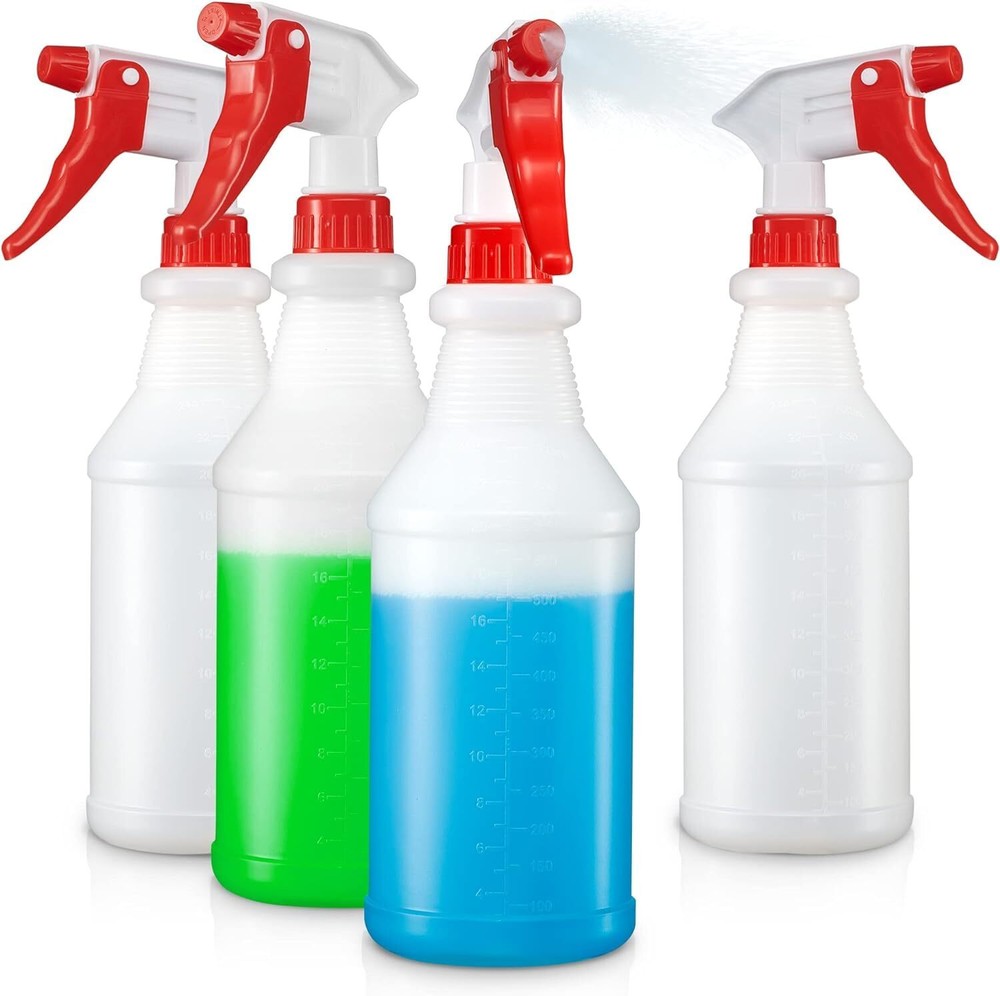 4 Pack 24oz Plastic Spray Bottles with Adjustable Nozzle for Cleaning Solutions