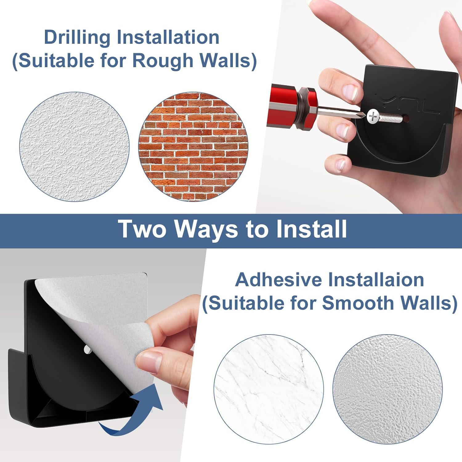 2 Pack Adhesive Shower Rod Holders, Black Transparent Rod Retainer | Never Fall